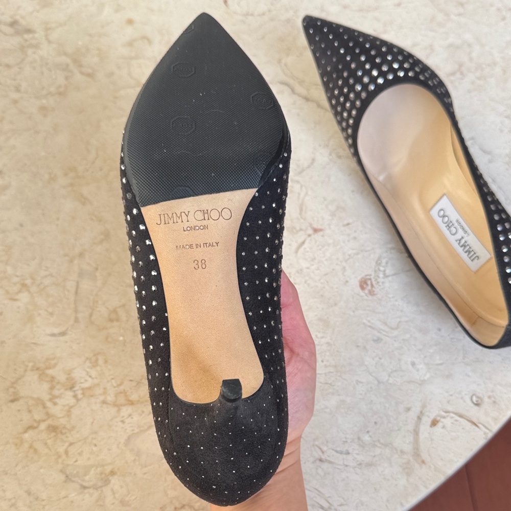 Jimmy Choo Black Suede Pointed Toe Crystal-Stud Pumps EU 38 - Picture 4 of 5